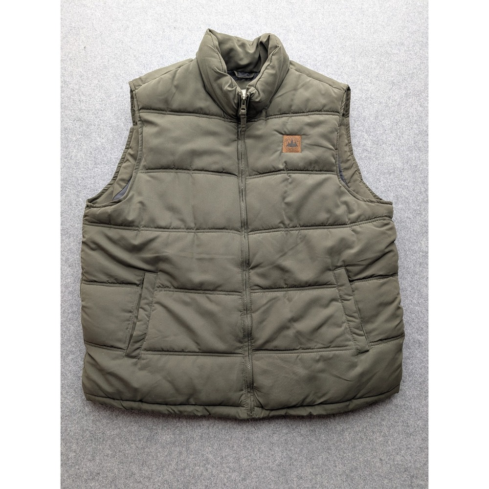 Field & Stream Puffer Vest Mens Extra Large Olive Green Full Zip Pockets Outdoor